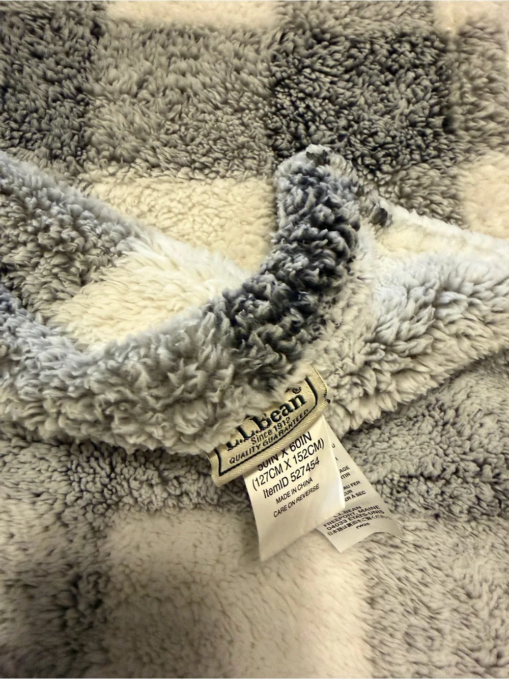 L.L. Bean Gray and White Buffalo Check Plush Throw Blanket